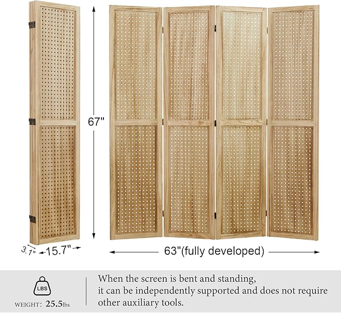 Pegboard Display, 5.6Ft Wooden Room Divider Folding Privacy Screens Portable