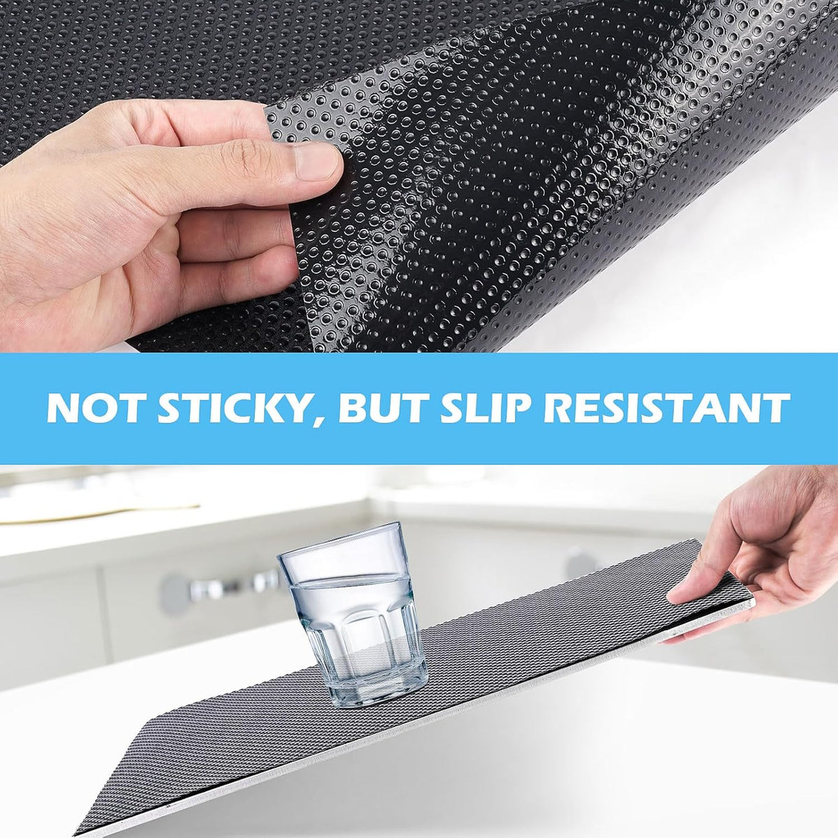 Drawer Liners, Waterproof Shelf Liner, Anti-Slip Non-Adhesive BPA Free Kitchen Cupboard Cabinet Liner Refridge Fridge Mats Sink Protector Strong Durable for Home (Black/11.8in x 20Ft)