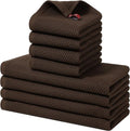 Homaxy 100% Cotton Kitchen Towels and Dishcloths Set, 12 x 12 Inches and 13 x 28 Inches, Set of 8 Bulk Kitchen Towels Set, Ultra Soft Absorbent Dish Cloths for Washing Dishes, Dark Brown