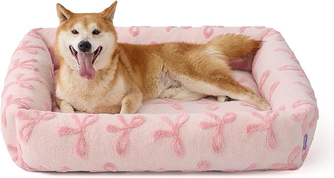 LE SURE Cute Dog Bed for Large Dogs - Washable Pet Beds,Cozy Rectangle Orthopedic Sofa with Jacquard Shaggy Plush & Anti Slip Bottom,36x27x8inches