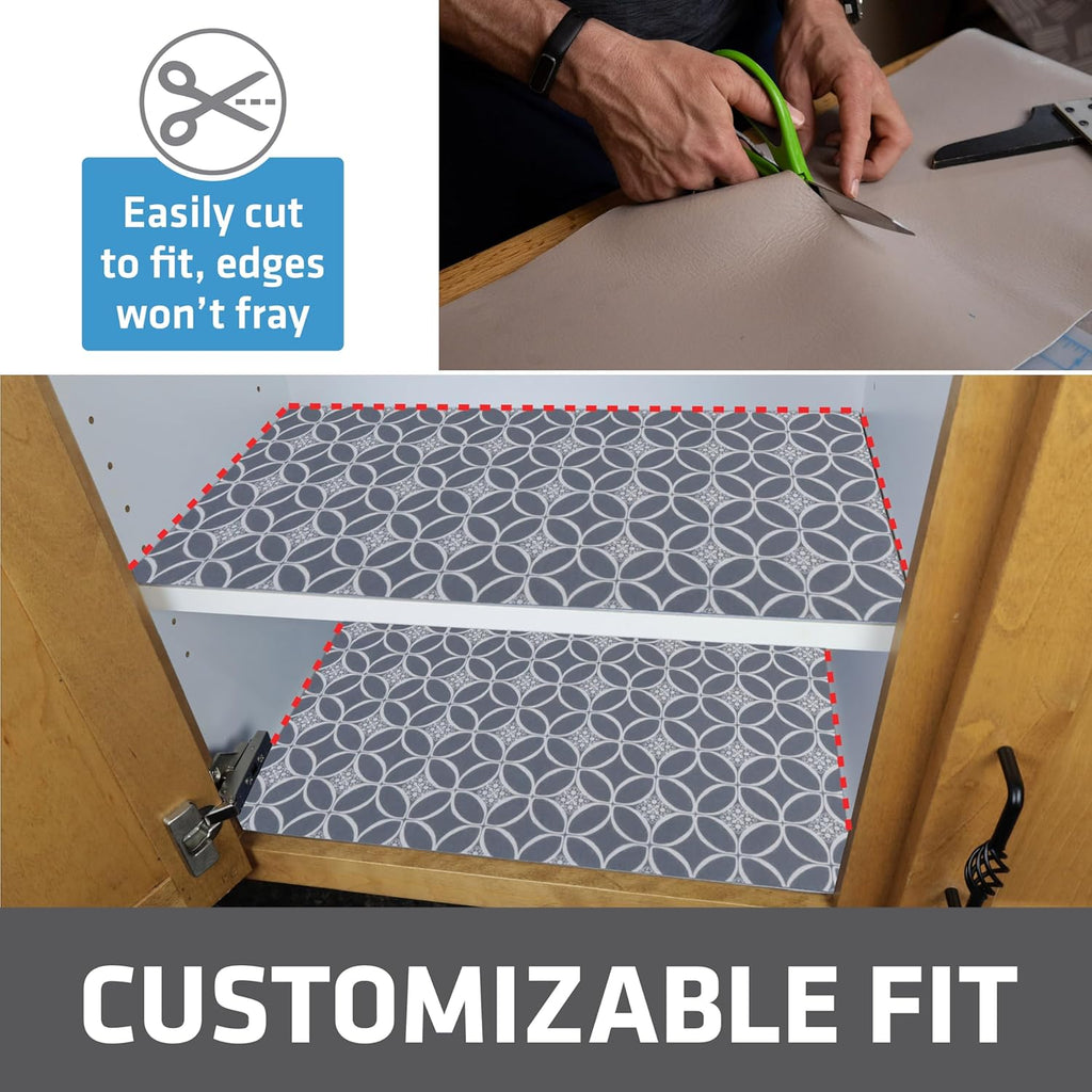 Drymate Premium Luxury Shelf & Drawer Liner, Thick Cushioned Fabric, Non-Adhesive, Absorbent, Waterproof, Slip-Resistant, Liners for Kitchen Cabinets, Cupboards (USA Made)(12”x59”)(2-Pack)(IndigoGrey)