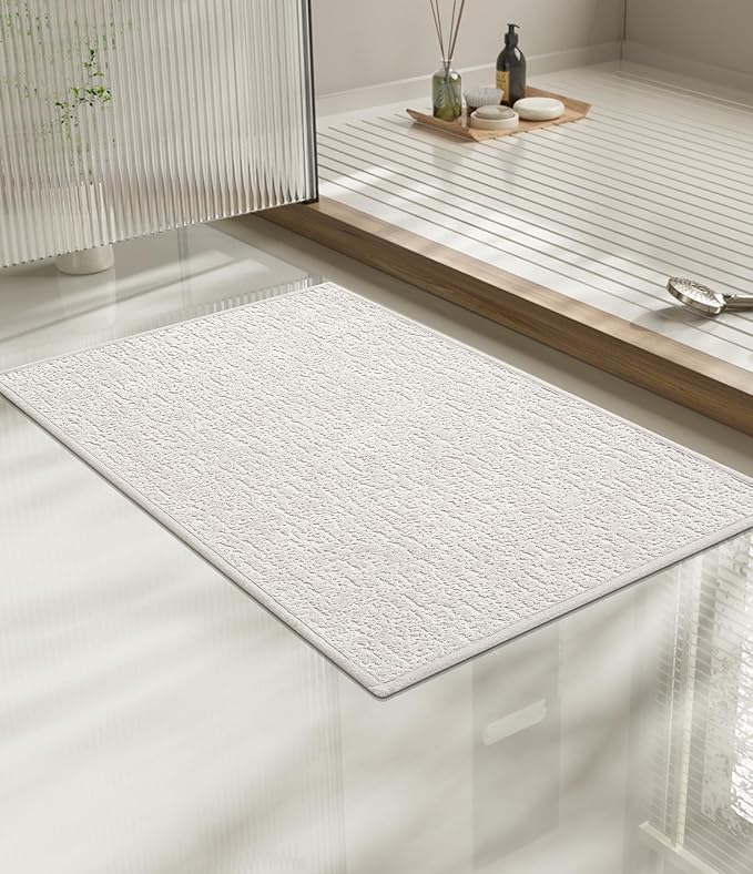 chakme Bathroom Rugs Mat 24x17, Ultra Thin Non Slip Bath Mat Small Quick Dry Absorbent Bath Mat for Bathroom Floor, (White, 24"x17")