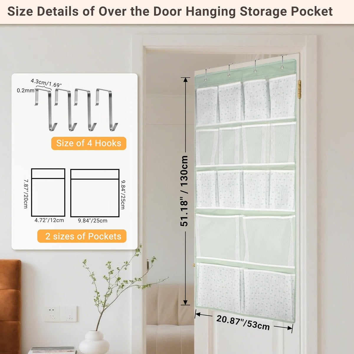 16 Pockets Over Door Hanging Organizer,Back of Door Shoes Organizer with 4 Kind of Pouches,Behind Closet Hanging Shelf Holder for Sock,Hat,Underwear,Travel Outfit,Storage Organization for Home,Dorm,RV
