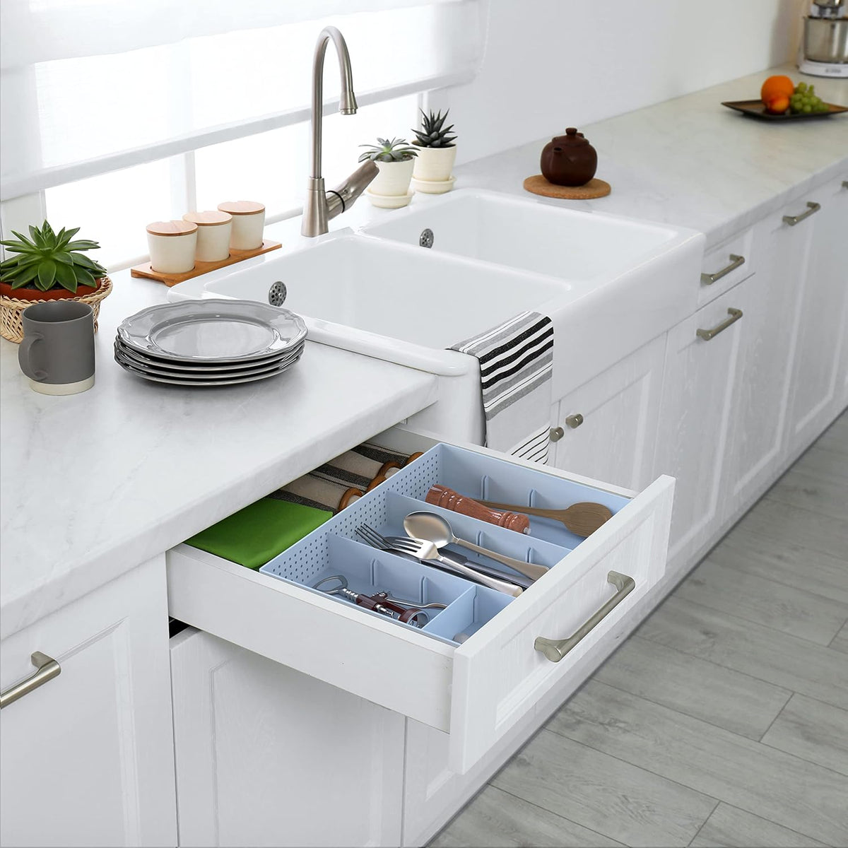 Simple Houseware Drawer Organizer Tray with 9 Adjustable Compartments, Blue