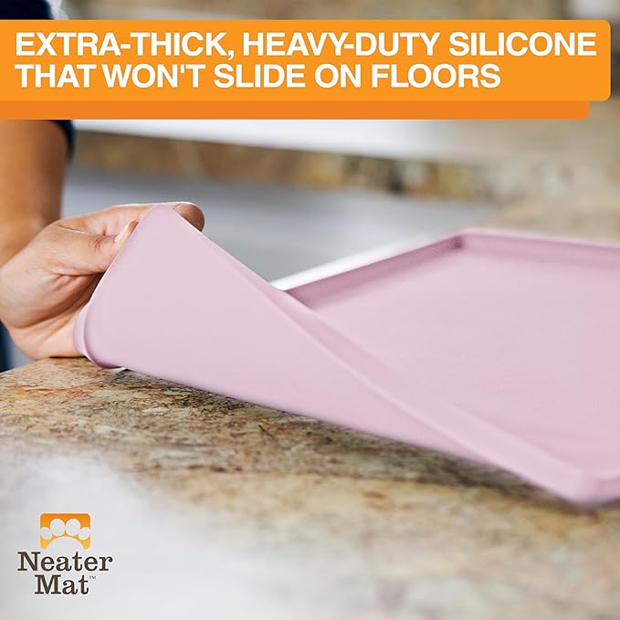 Neater Pet Brands Neater Mat Pet Mats for Food and Water, Cat & Dog Bowl Mat Waterproof Silicone, Feeding Tray, Dog Food Mats for Floors, Placemat w/Raised Edge for Under Bowls, 19” x 12”, Light Pink