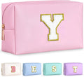 TOPEAST Preppy Makeup Bag, Small Cosmetic Travel Bags for Women, PU Leather Waterproof Toiletry Bag with Zipper, Personalized Birthday Gift for Women Girl, Preppy Gifts for Girl (Pink Y)