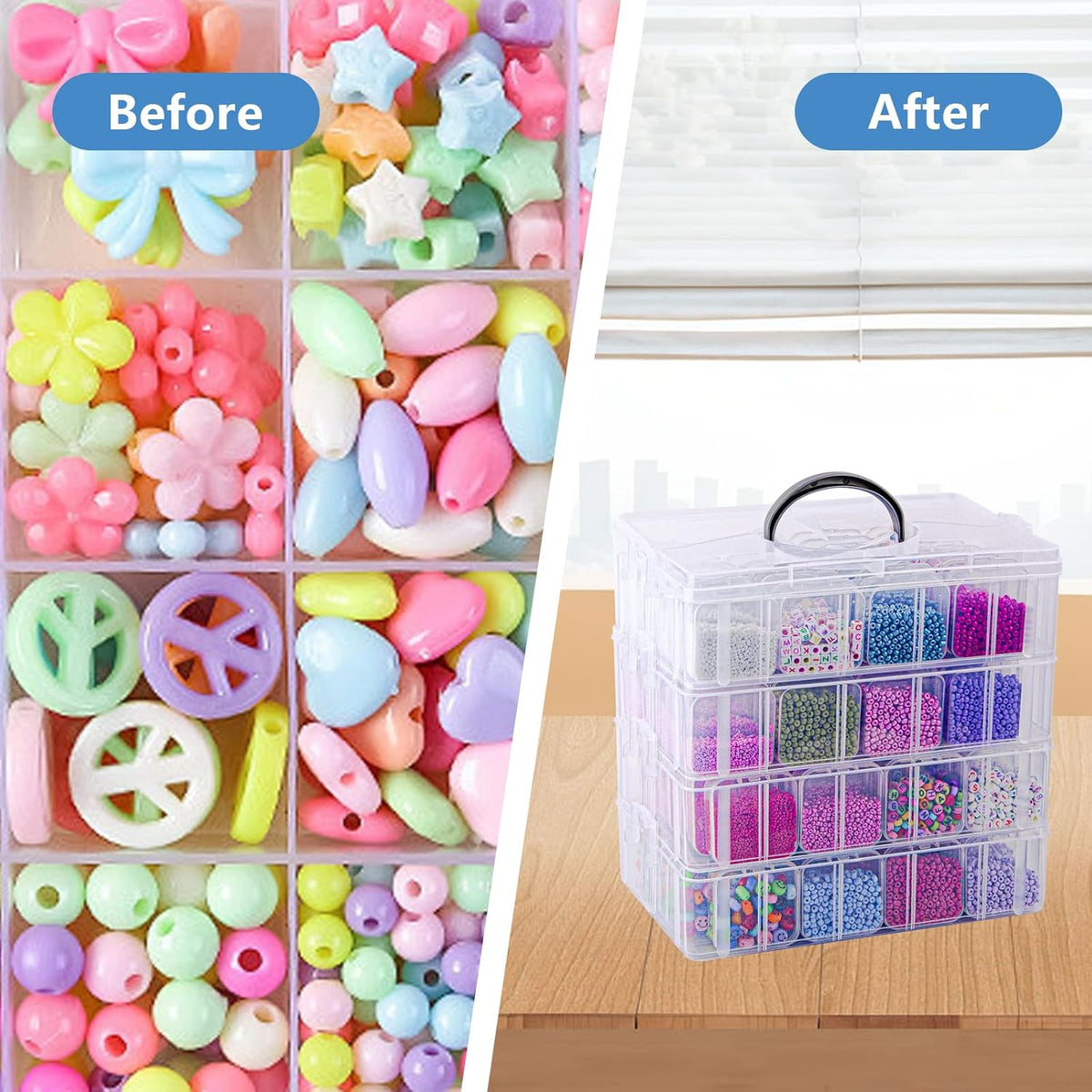 VTG Bead Organizer Box, 112 Pcs Small Organizers, 3-Tier Bead Storage Containers Portable Organizer and Storage Box Stackable Plastic Cases for Bracelet Making DIY Jewelry Nail Charms