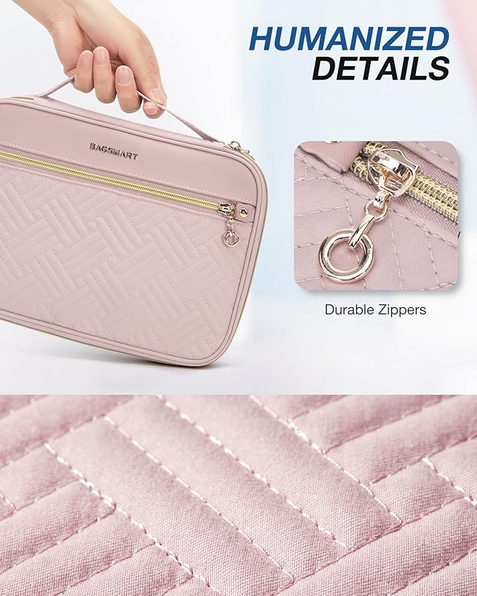 BAGSMART Electronic Organizer Case - Double Layer Cord and Tech Travel Organizer Bag for Charging Cables, Pink