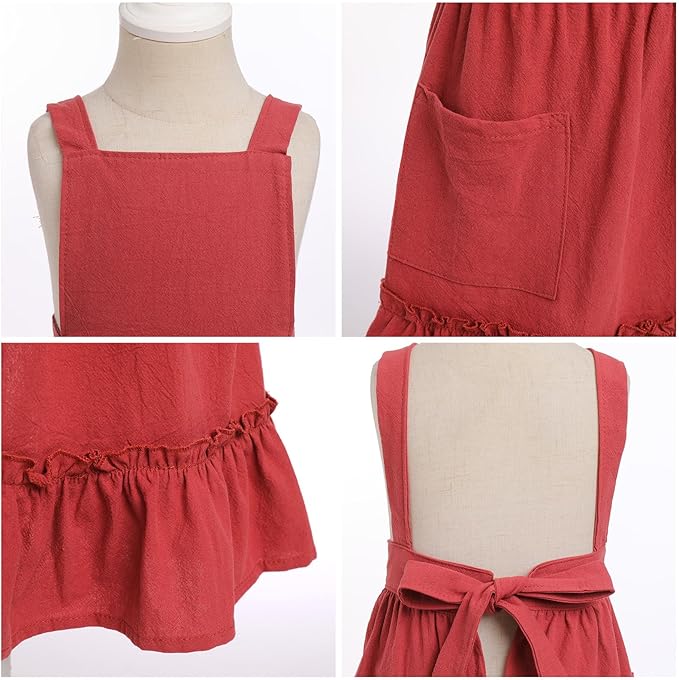 ODIZLI Frill Apron for Women Cotton Cross Back Vintage Ruffle Apron for Garden Cooking Aprons