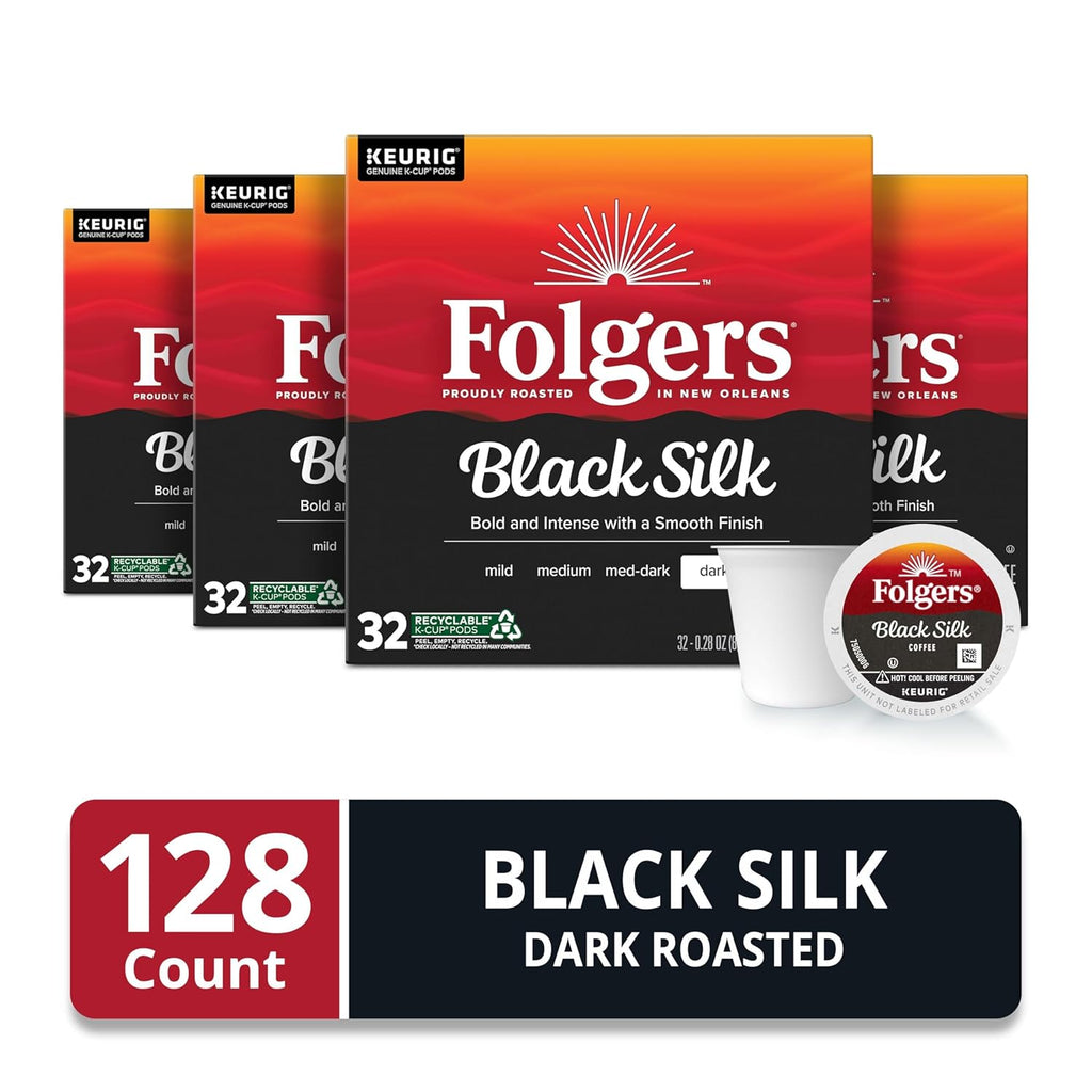Folgers Black Silk Dark Roast Coffee, 128 Keurig K-Cup Pods