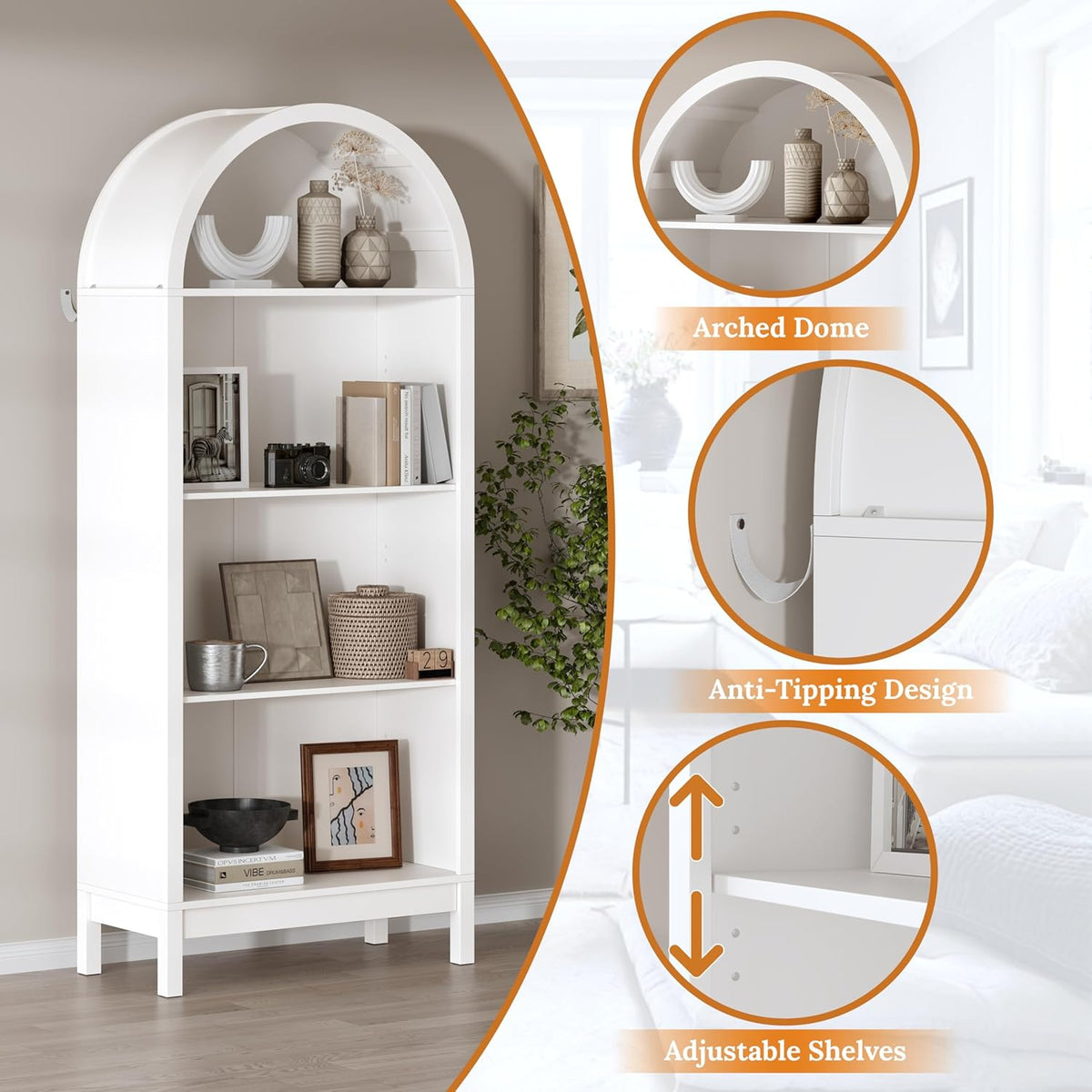 70" Tall Arched Shoe Cabinet, 7-Tier Shoe Rack with 3 Adjustable Shelves, Large Freestanding Shoe Organizer for Entryway, Closet, Hallway, Living Room (Arctic White)