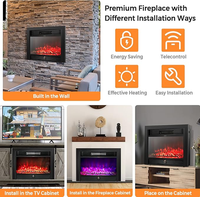 Giantex 28.5" Electric Fireplace Insert, Wall Recessed/Mounted, Freestanding