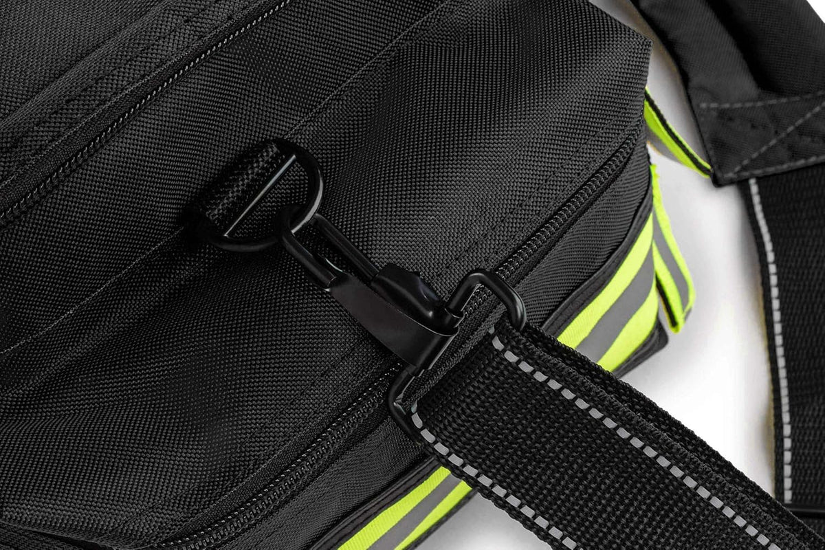 Scherber First Responder Fully-Stocked Professional Essentials EMT/EMS Trauma Kit | HSA/FSA Approved | Reflective Bag w/8 Zippered Pockets & Compartments & 200+ First Aid Supplies - Black