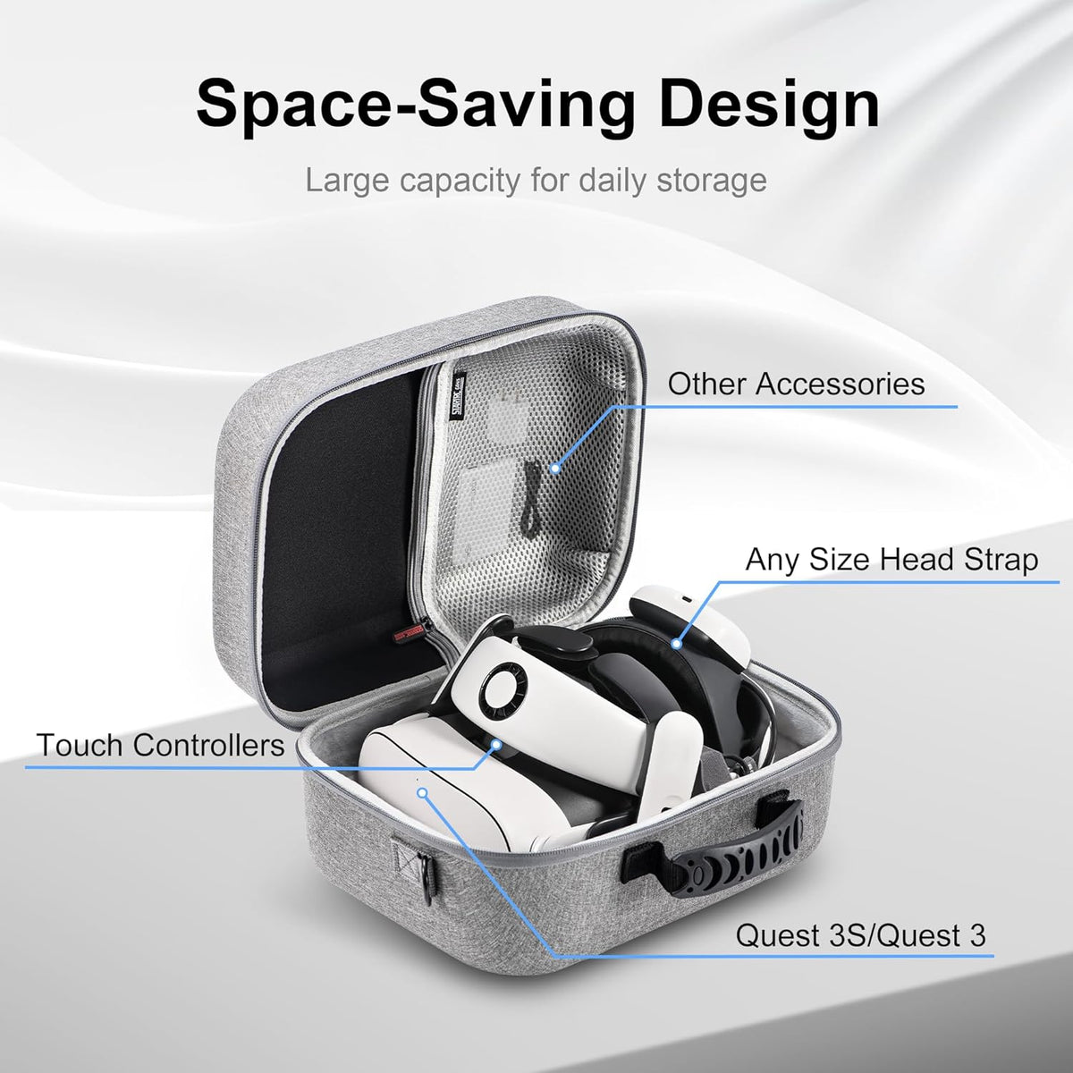 Large Carrying Case for Meta Quest 3/Quest 3S, Compatible with BOBOVR S3 Pro/Kiwi Design Battery Head Strap, Controllers & Accessories, Portable Hard Travel Case for Oculus Quest 3/3S Gray
