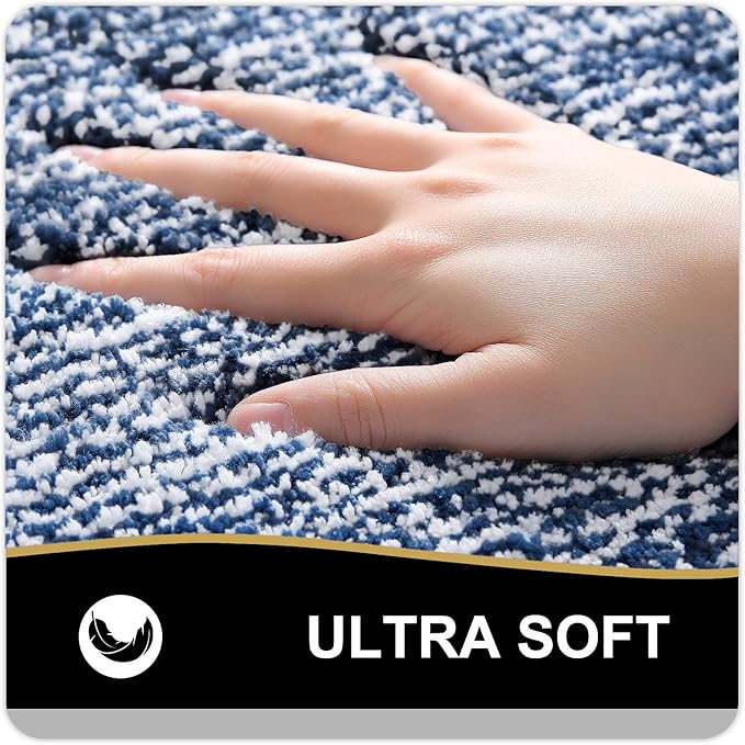 OLANLY Bathroom Rugs 59x24, Extra Soft and Absorbent Microfiber Bath Mat, Non-Slip, Machine Washable, Quick Dry Shaggy Bath Carpet, Suitable for Bathroom Floor, Tub, Shower (Long, Navy)