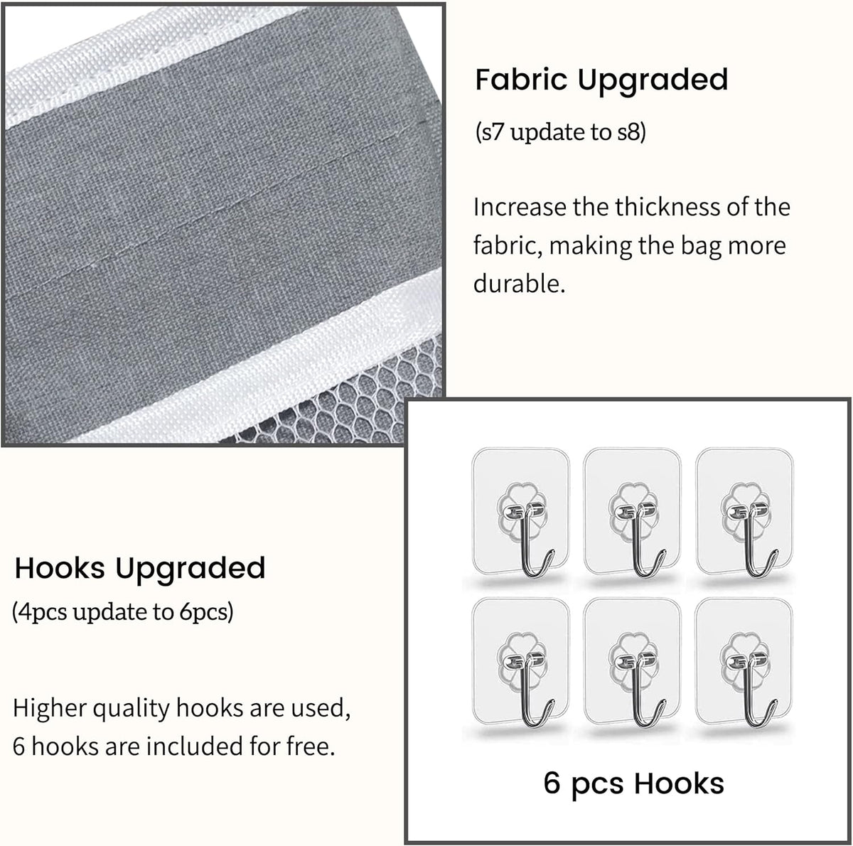 3pcs Middle Wall Hanging Organizer Bag, Linen Fabric Door Hanging Storage Basket with Pockets, Waterproof Bin for Kitchen, Bedroom, Office, RV Camper (Gray)