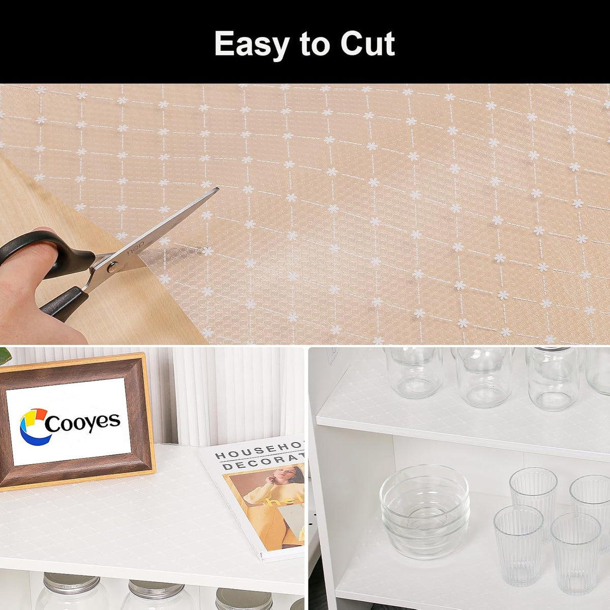 Cooyes Shelf Liner – Premium Non-Adhesive Cabinet & Drawer Liner for Kitchen – Waterproof Shelf Paper with Modern Pattern – Durable EVA Cabinet Mat – Easy to Cut （17.5" W x 360" L）