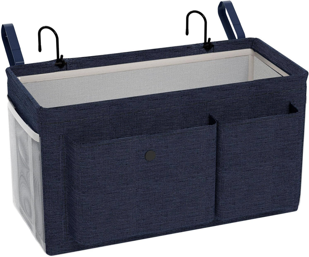 Bedside Caddy Bedside Organizer with Fixed Straps & Water Bottle Holder, Bunk Bed Caddy ideal for Home, Dorm, Hospital, Crib, Versatile Bedside Storage Solution (Navy)