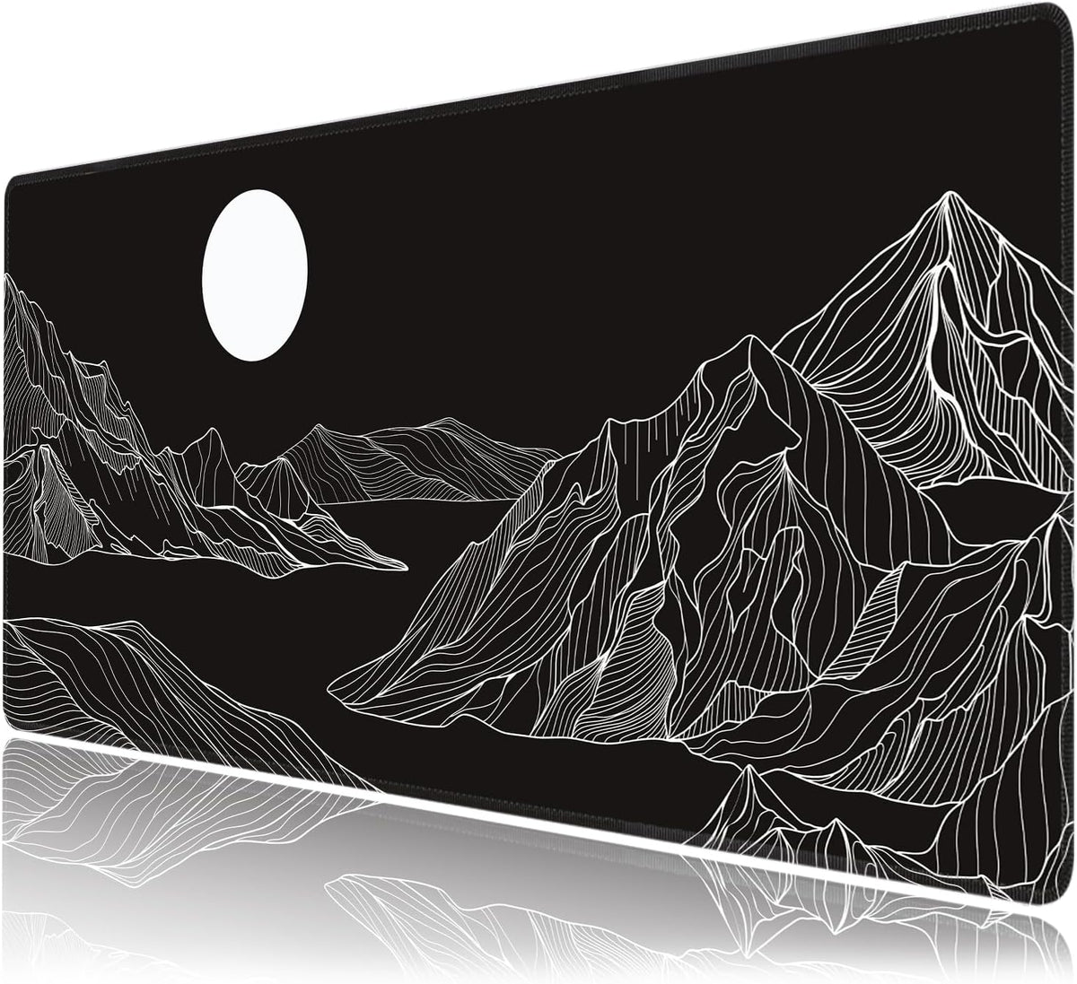 Black and White Mountain Large Mouse Pad,Gaming Keyboard Desk Pad,Extended Mouse Mat Non-Slip Rubber Base with Stitched Edges for Office Game Home XXL 35.4"x15.7"