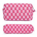SOIDRAM Checkered Cosmetic Bag and Makeup Brush Storage Bag - Pink Travel Toiletry Organizer