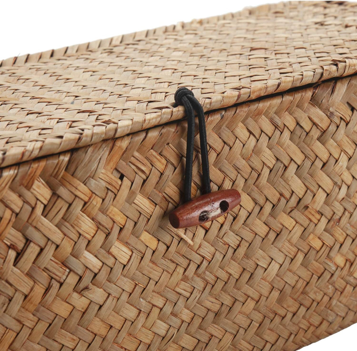 Seagrass Storage Basket with Lid Rectangular Small Woven Shelf Baskets with Sections for Organize Snack Toys Tampon