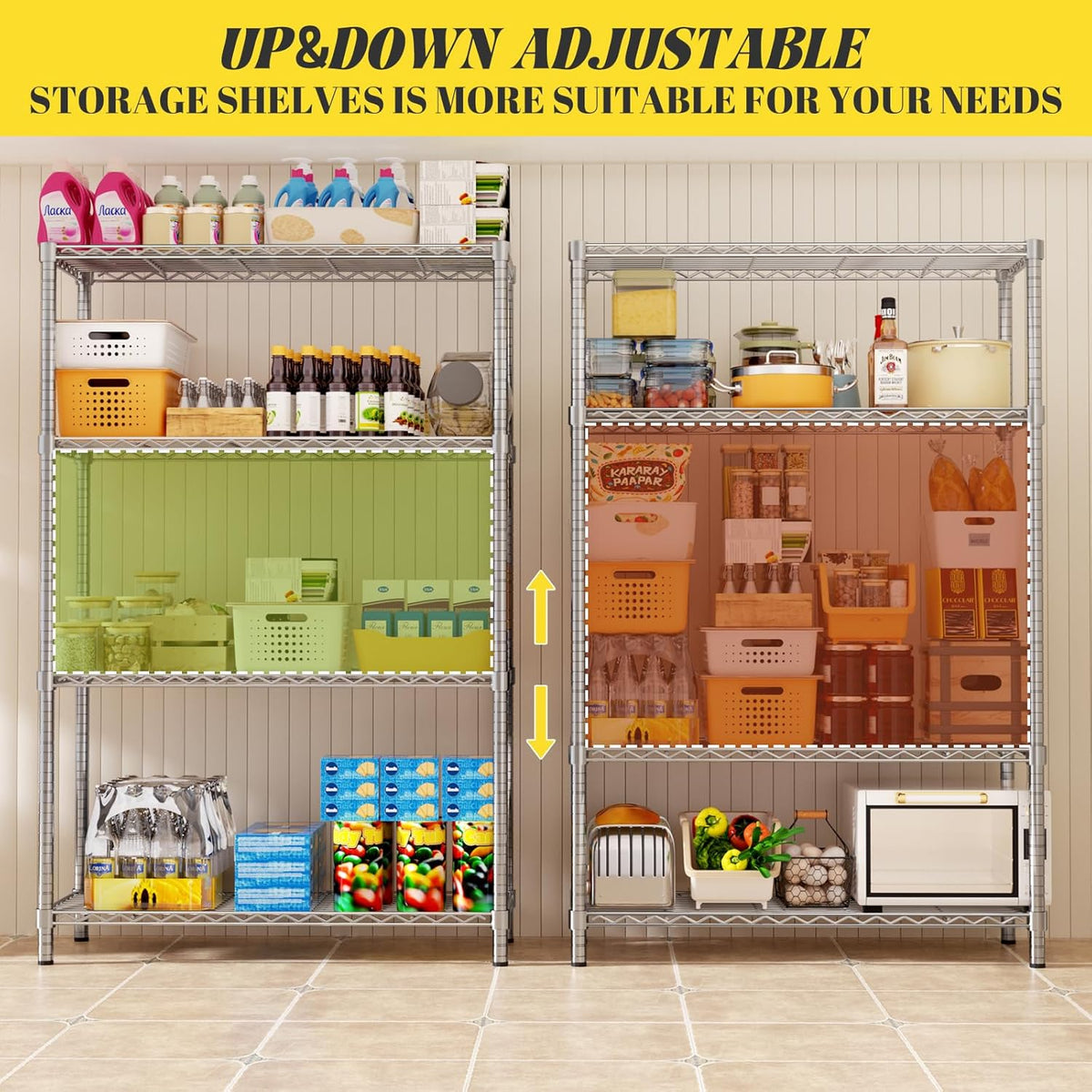 Storage Shelves Heavy Duty, 36" L x 14" W x 54" H Garage Wire Shelving Unit Loads 1400LBS, 4-Tier Adjustable Metal Industrial Utility Shelf Rack for Kitchen, Laundry Room, Pantry, Warehouse, Basement