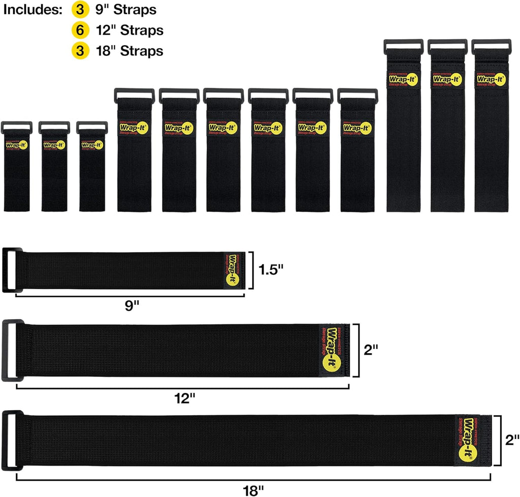 Super-Stretch Wrap-It Storage Straps (Assorted 12 Pack) - Elastic Cinch Straps - Extension Cord Organizer, Hose, Rope and Cable Strap, Cord Wrap, Cord Keeper, Garage and RV Organization