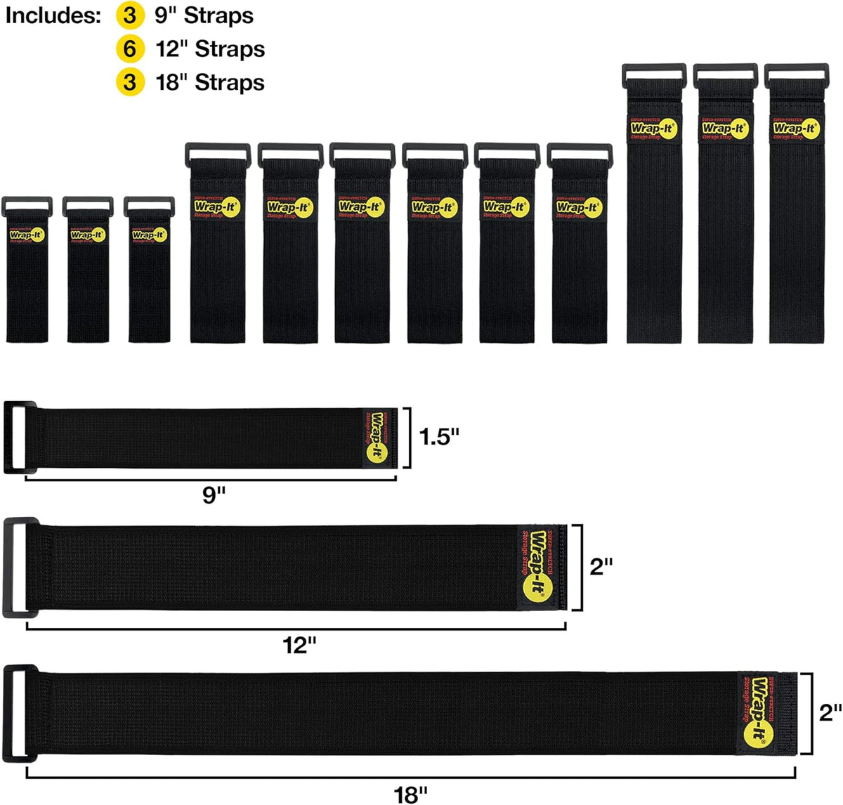 Super-Stretch Wrap-It Storage Straps (Assorted 12 Pack) - Elastic Cinch Straps - Extension Cord Organizer, Hose, Rope and Cable Strap, Cord Wrap, Cord Keeper, Garage and RV Organization