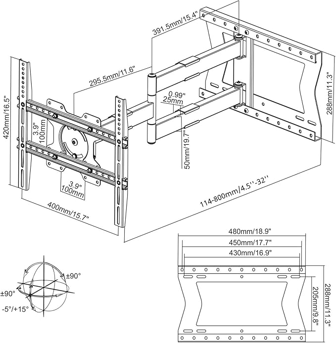 Physix 2080 Long Arm TV Wall Mount