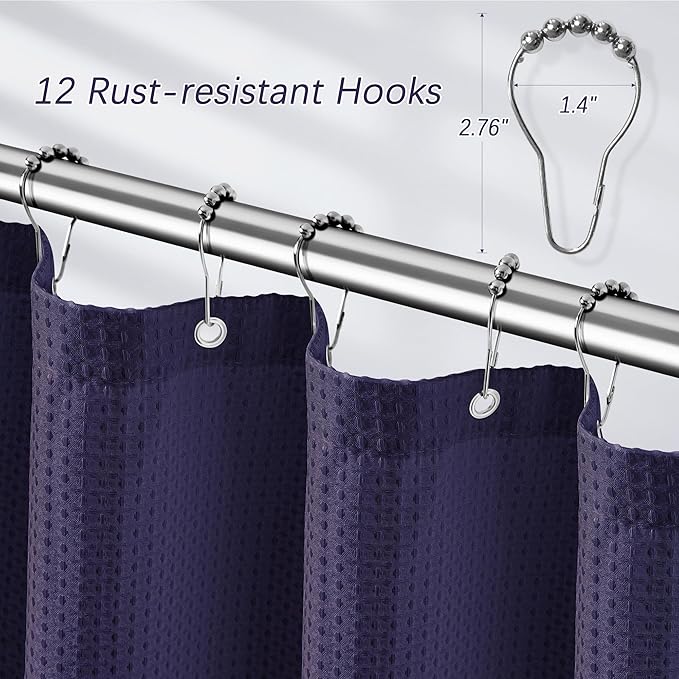 PANGSINNE Purple Shower Curtain - Waffle Weave Fabric Heavy Duty Shower Curtain for Bathroom, Water Repellent Weighted 256GSM Hotel Quality Machine Washable Bath Curtains with 12 Hooks, 72Wx72H