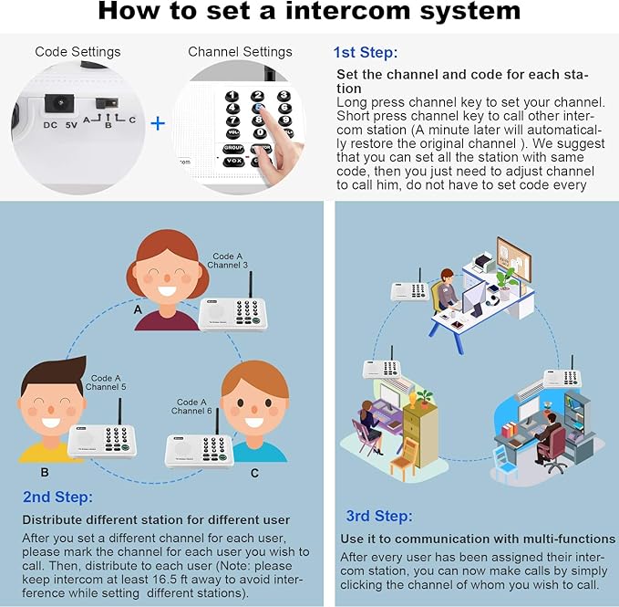 Wuloo Intercoms Wireless for Home 5280 Feet Range 10 Channel 3 Code, Wireless