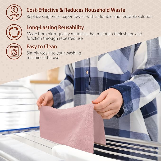 H4N Microfiber Cleaning Cloth Roll, 85 Pack Micro Fiber Wash Cloths for Car, Tear Away Towels, Ultra Absorbent Dish Rags, Non-Abrasive, Reusable and Washable Household Supplies, 11.81" x 11.81", Pink
