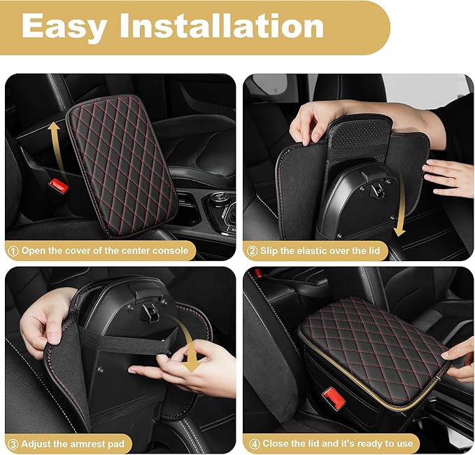 Center Console Cover for Accord: Armrest Cover for Car with 2 Storage Bags - Scratch & Wear Resistant & Waterproof Leather Console Cover,Anti-Scratch Auto Armrest Pad Accessory （Black&Red