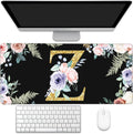 Large Gaming Mouse Pad for Desk, Flower Golden Letters Z Desk Mat, 35.4"x15.7" Big Mouse Pad with Non-Slip Base and Stitched Edge, Long Computer Keyboard Mouse Mat for Home Office Work