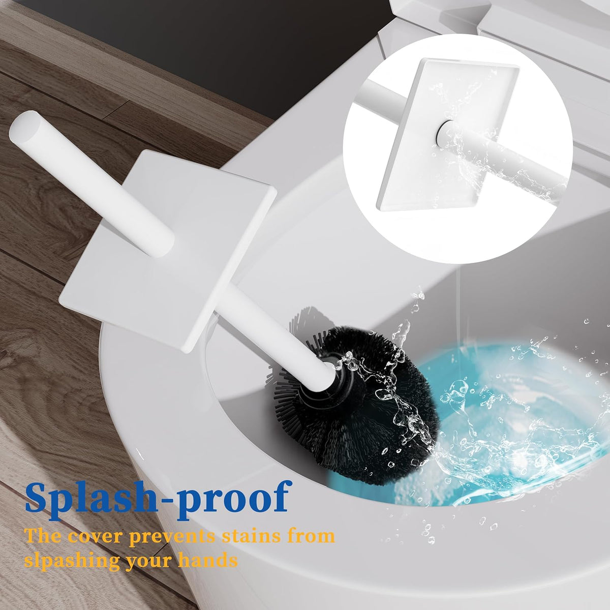 RUACQ Toilet Brush and Holder Set,Square Toilet Bowl Brush for Bathroom with 304 Stainless Steel Handle Toilet Cleaner Brush with Durable Scrubbing Bristles,Splash-Proof (White)