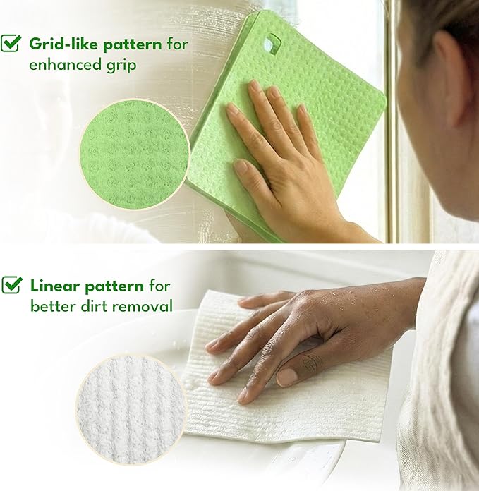 AIRNEX 5 Pack Cellulose Swedish Dishcloths for Kitchen - Eco-Concious Reusable Dish Towels & Cloths - Super Absorbent, Odor Resistant and Fast Drying Wash Cloths for Dishes & Surfaces