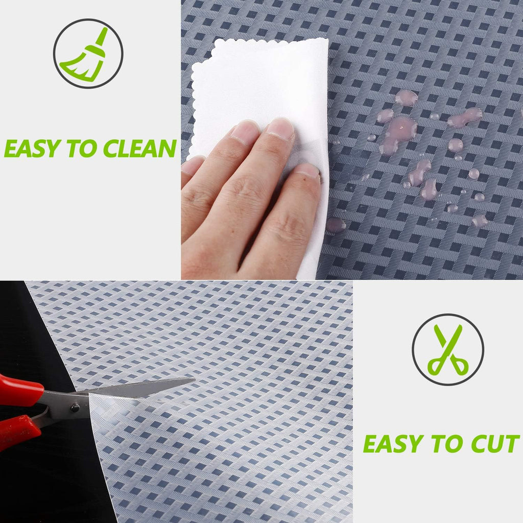 HooTown Refrigerator, Fridge Shelf Liners and Drawer Mats 11.8 Inch Wide x 393.7 Inch Long, Non Adhesive EVA Plastic Washable Waterproof Pads for Kitchen Cabinet, Pantry Closet, Cupboard, Clear