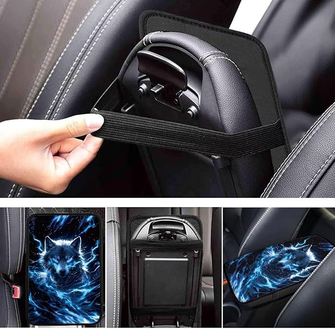 Horeset Lightning Wolf Car Armrest Cover Center Console Decor Protector, Anti-Scratch Auto Arm Rest Cushion Easy to Install