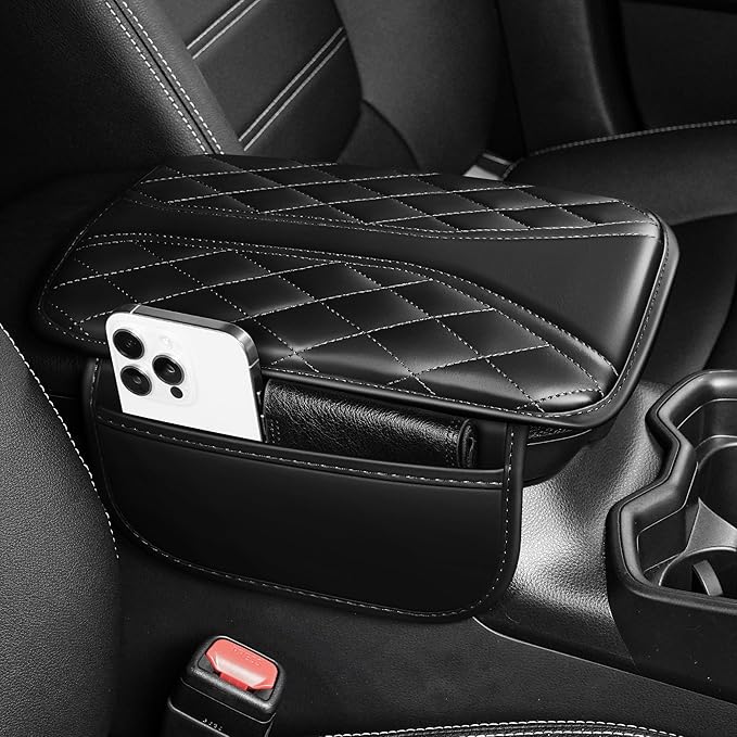 Center Console Cover Fit for Pilot: Scratch and Wear Resistant Console Cover Leather with 2 Storage Bags -Upgraded Armrest Coverfor Car,Anti-Scratch Auto Armrest Pad Accessory （Black