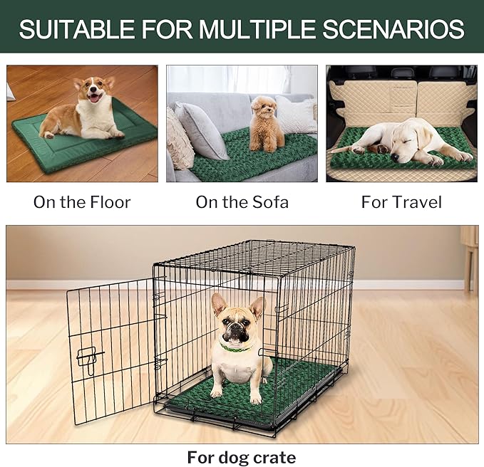 4 Pcs Washable Dog Bed Plush Orthopedic Outdoor Crate Mat with Non-Slip Bottom,Luxe Kennel Pad for Pets,Cozy Cage Cushion&Pet Sleeping Mattress Large Sized,Medium,Small Dogs,24 x 18 inch,Color Blend