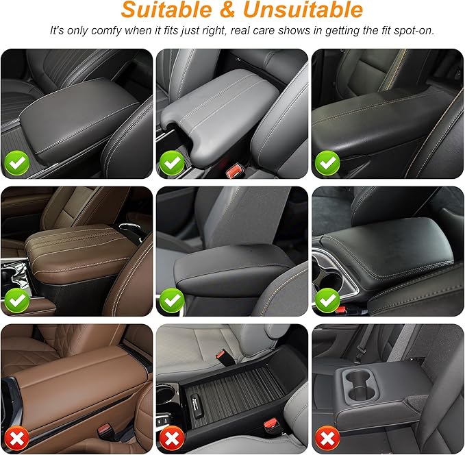 Center Console Cover for Cars Fit for Jeep Wrangler Leather Armrest Covers with 2 Storage Bags(Grey)