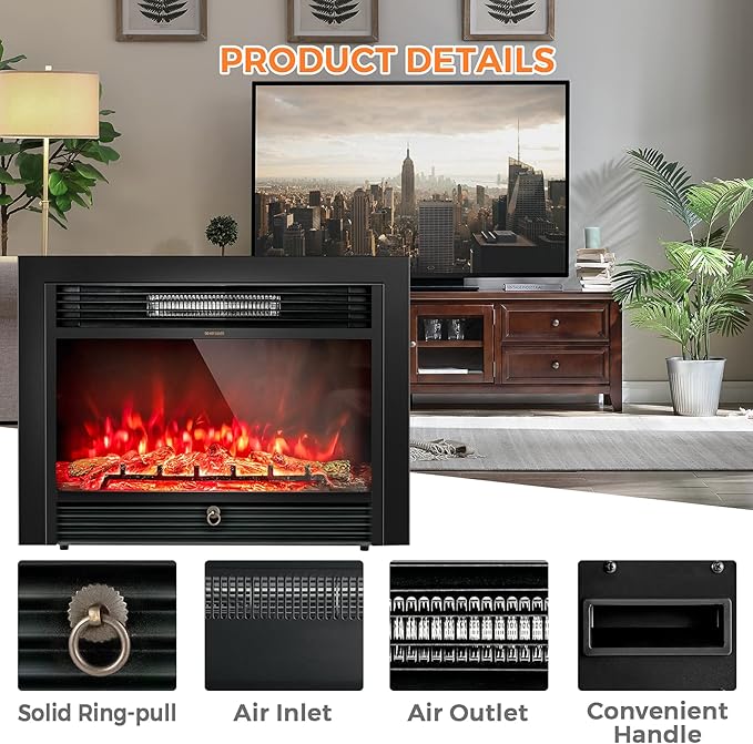 Giantex 28.5" Electric Fireplace Insert, Wall Recessed/Mounted, Freestanding