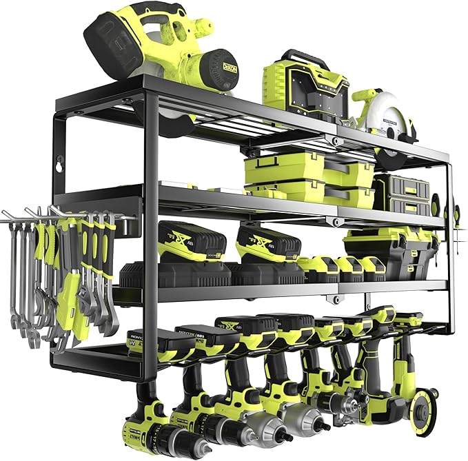 4 Layer Power Tool Organizer Wall Mount, Battery Tools Holder