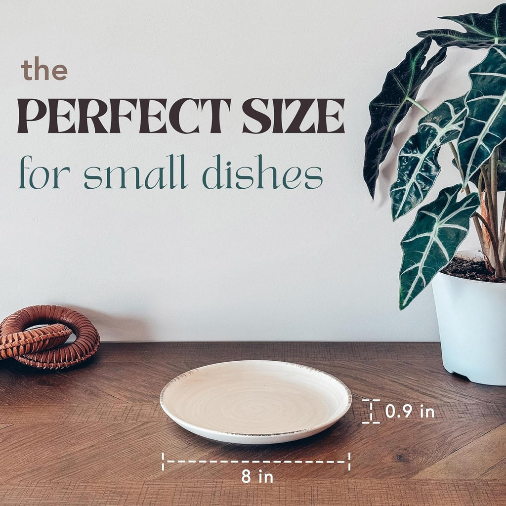 Mora Ceramic Helix Swirl Salad Plates Set of 6, 8in Spiral Porcelain Dish for Kitchen, Small Dinner, Lunch, Appetizer, Dessert, etc - Dishwasher, Microwave, Freezer, Oven Safe Dishware - Snowy White
