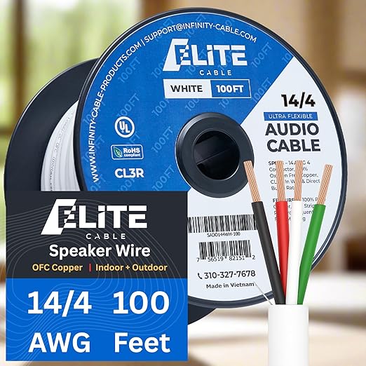 Elite 14/4 Speaker Wire 100ft, UL Listed,