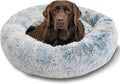 Best Friends by Sheri Original Calming Donut Dog and Cat Bed, Shag Faux Fur, Denim Blue, (36in x 36in) - Anxiety Relief for Pets Up to 100 lbs