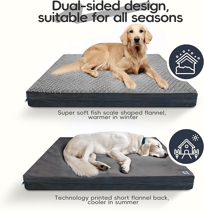 Sytopia Washable 37" Dog Bed for Large Dogs – Double-Sided Plush, Waterproof, Removable Cover, Thick Orthopedic Support, Durable Multi- Size Comfort Clearance Indoor Flat Dog Bed, Dark Grey