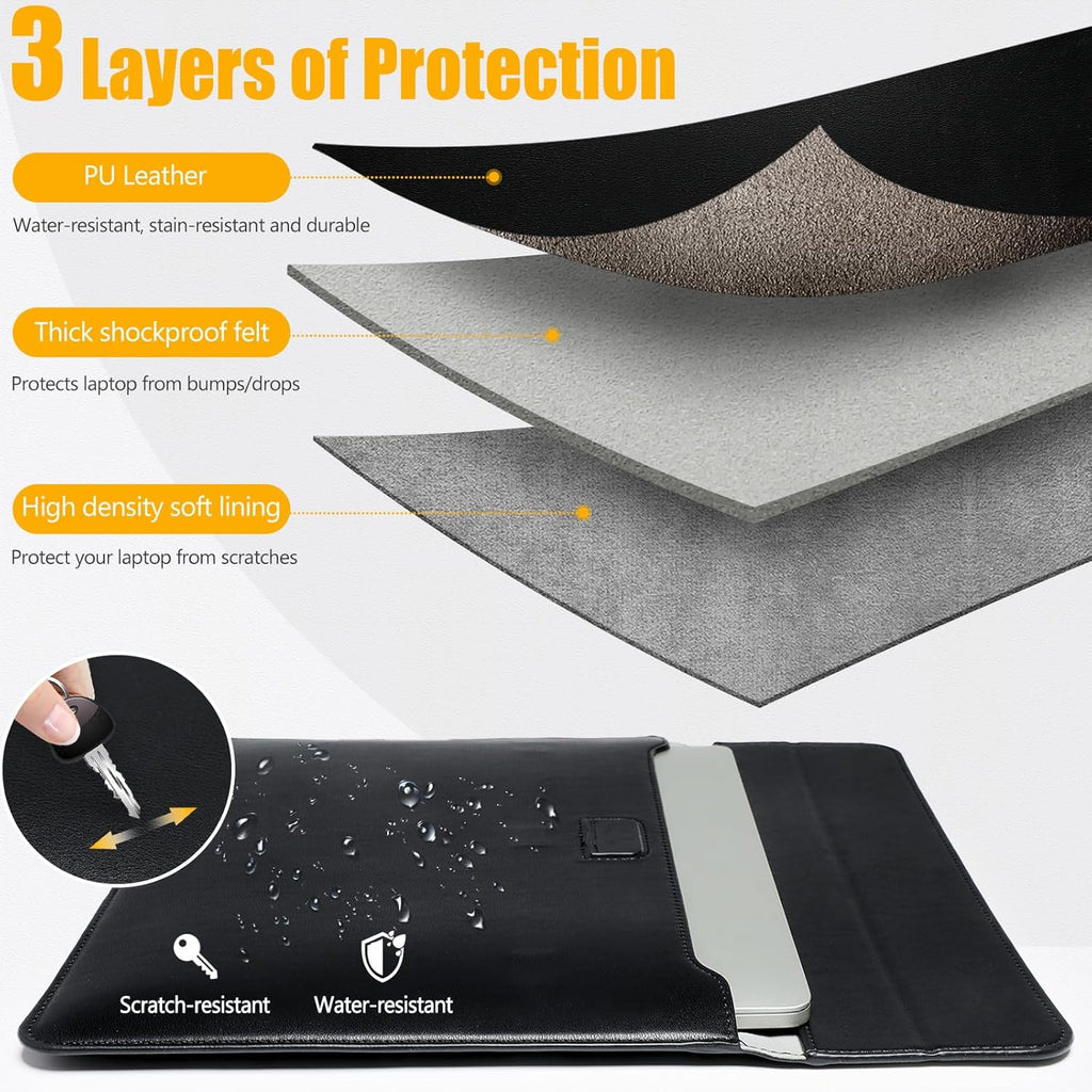 HYZUO 15 Inch Laptop Sleeve Case with Stand for MacBook Air 15 M4 A3241 M3 A3114 M2 A2941 2025-2023, 15" Surface Laptop 7/6/5/4, MacBook Pro 15 A1990 A1707 2019-2016, with Pouch, Black