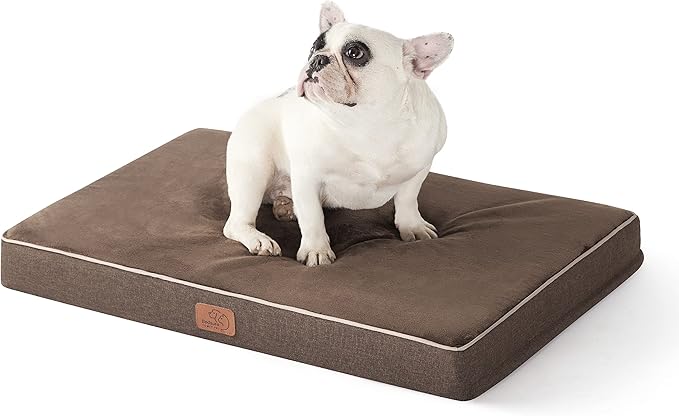 Bedsure Memory Foam Dog Bed Medium Size Dogs- Orthopedic Pet Beds for Crate with Removable Washable Cover and Nonskid Bottom - Plush Flannel Fleece Top Pet Mat, Brown