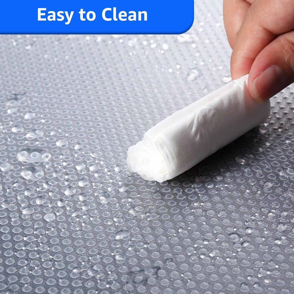 PABUSIOR Clear Cabinet Shelf Liner: Waterproof Bathroom Drawer Mat 17.7 x 96 Inch - Protector Kitchen Cupboard Liners for Closet Pantry Shelves - Easy to Cut Translucent Refrigerator Mats